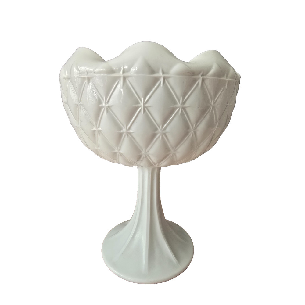 Vtg Indiana Milk Glass Compote Quilted Diamond Star Rose Bowl Top Pedestal 7 x 9